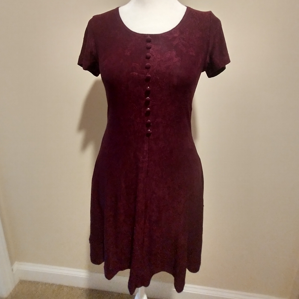 Vintage Marian & Maral Shimmery Floral Burgundy Dress
